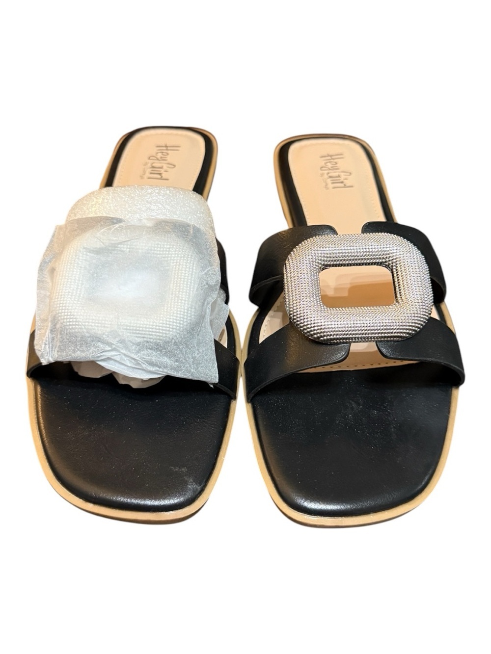 Hey Girl by Corkys Black Rhinestone Buckle Slide Sandals Women’s Size 10